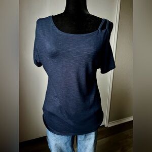 Kaileigh Midnight Blue Short Sleeve Cold Shoulder Top